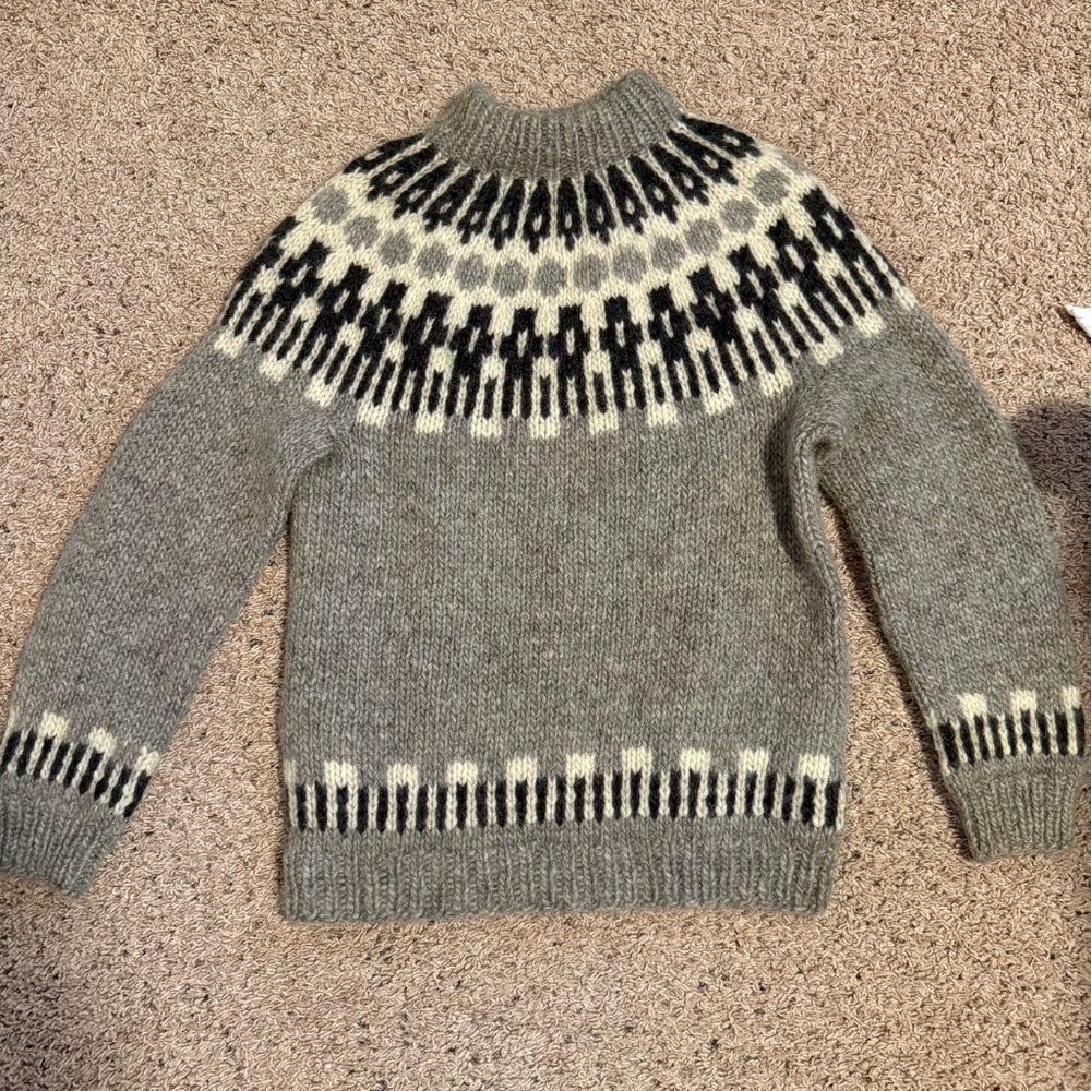 Gray and Black Unisex Mockneck Sweater with Geometric Patterns